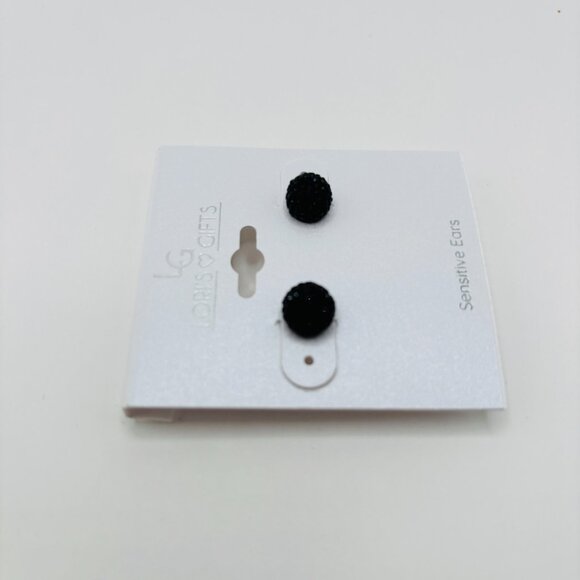 Lori’s Gifts Black Crystal Ball Stud Earrings Sensitive Ears Hypoallergenic NWT - Picture 2 of 3